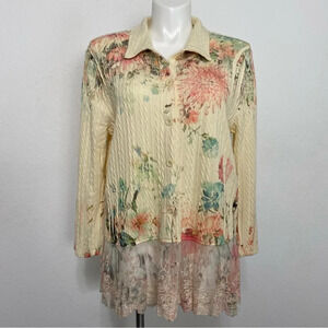 Victorian House Branson Floral Button Front Long Sleeve Collared Blouse